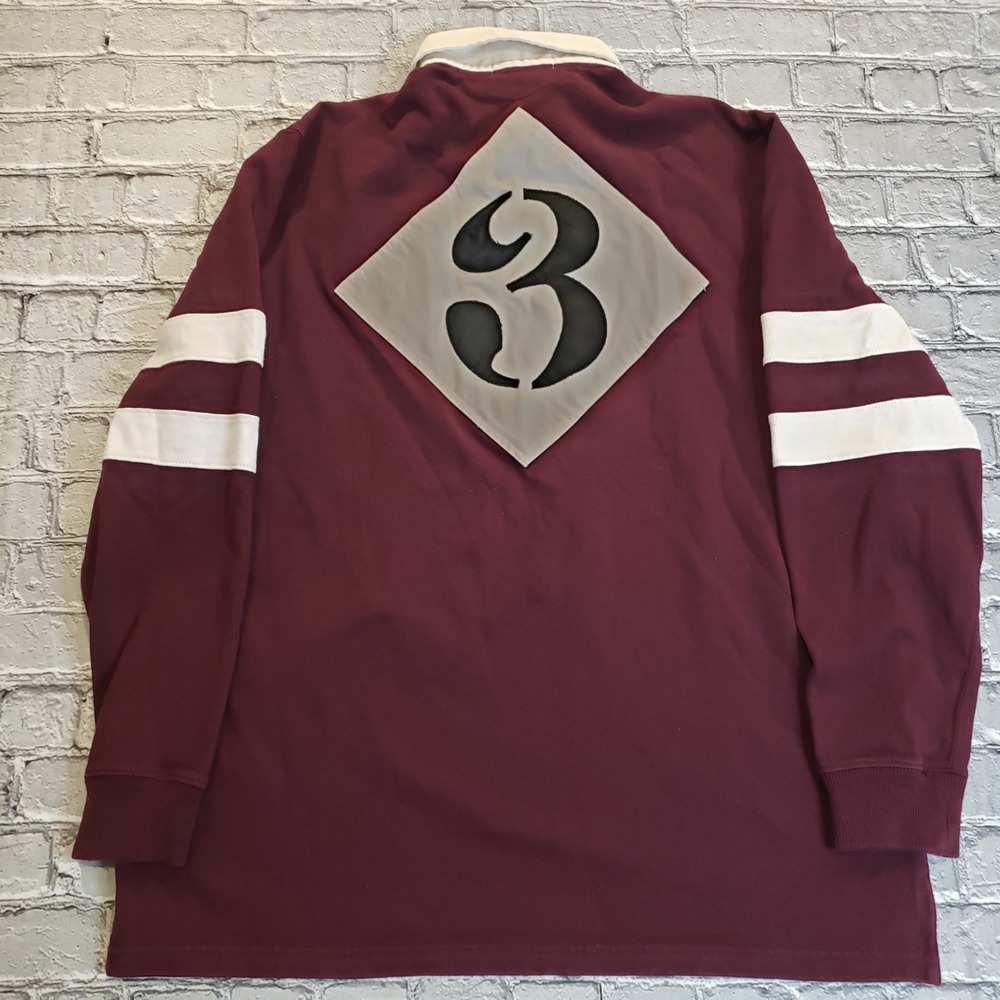 Polo Ralph Lauren Mens Rugby Shirt Maroon Crest Number 3 Long Sleeve Medium - Picture 7 of 9